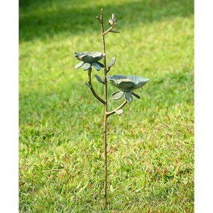SPI Home Bird and Flower Birdbath on Stake – 39" Tall Metal Garden Bath, Nature-Inspired Outdoor Accent with Decorative Floral Detail - 1 of 3