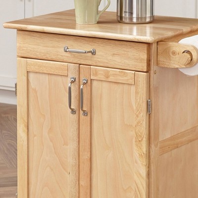 Natural Wood Rolling Kitchen Cart with Storage and Towel Bar