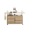 Outdoor Bar Cart with Ice Bucket and Storage Wicker Serving Table with Steel Top Lockable Wheels and Side Basket for Patio or Poolside -The Pop Home - 2 of 4