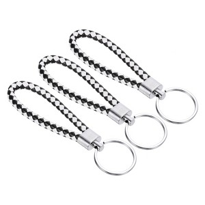 Unique Bargains Braided Leather Car Wallet Keychain with Stainless Steel Key Ring - 1 of 3