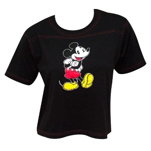 Adult Mickey Mouse Contrast Stitch Cropped Black Tee Shirt - 1 of 3