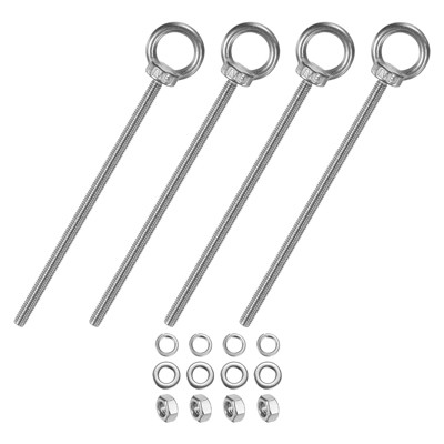 Unique Bargains Stainless Steel Durable Rust-Resistant Eyebolts with Nuts Washers Male Screw for Fastening 10 Pcs