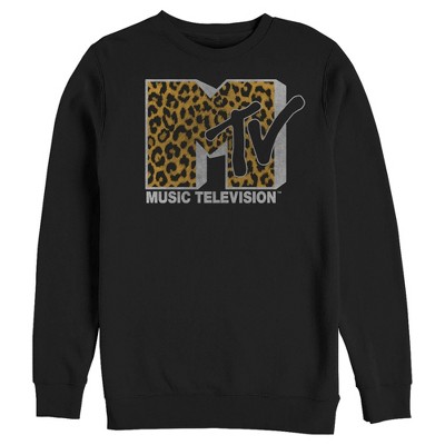 Men s MTV Cheetah Print Logo Sweatshirt Black Medium