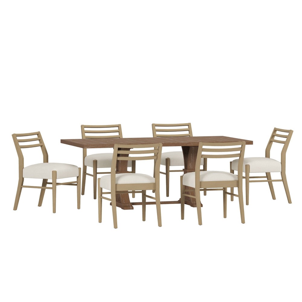 Photos - Dining Table Christopher Knight Home 7pc Fernleaf Upholstered Expandable Dining Set Natural Brown/Light Ash/Light Beige Tweed