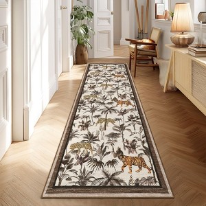 Living Room Rug Jungle Tiger Area Rug Plant Rugs Low Pile Non Shedding Soft Accent Carpet for Bedroom, Dining Room - 1 of 4