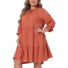 Agnes Orinda Women's Plus Size Flowy Casual Tie V Neck Lace Sleeve Ruffle Hem Midi Babydoll Dresses - 2 of 4