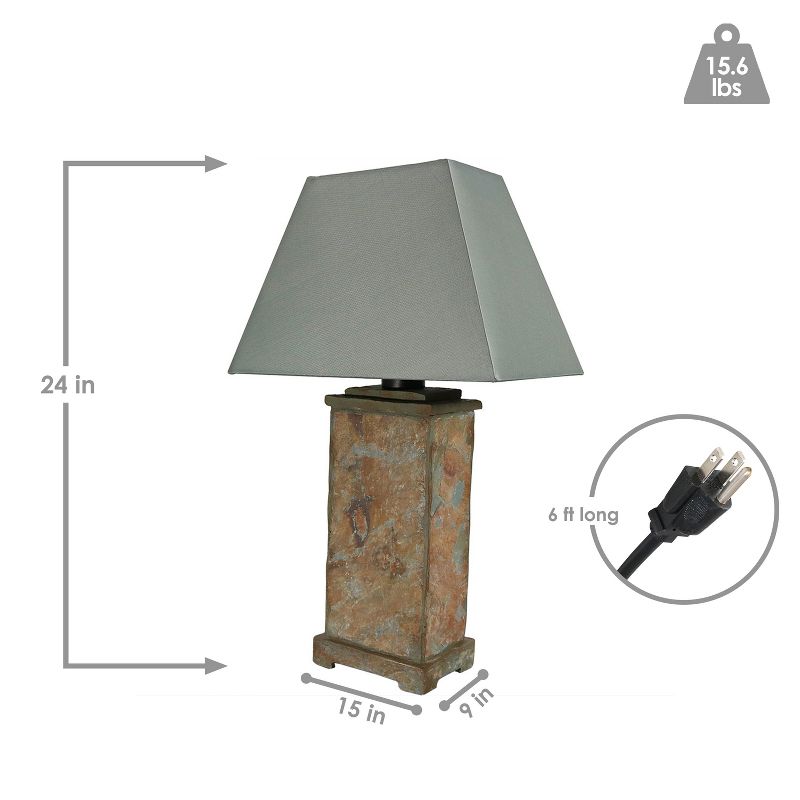 Sunnydaze Contemporary Natural Slate and Fabric Cream Shade Indoor/Outdoor Weather-Resistant Table Lamp, 4 of 14
