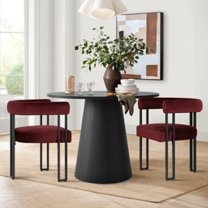 3-Piece Round Pedestal Dining Table Set, 35" Small Dining Table with 2 Upholstered Armchairs, Modern Kitchen & Breakfast Nook Set-Maison Boucle - 1 of 4