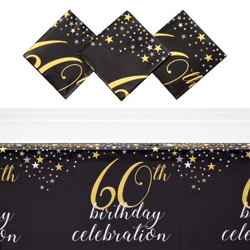 EBD Products Happy 60Th Birthday Banner Backdrop - 60 Birthday Party  Decorations Supplies For Men - Black Gold 4 X 6Ft