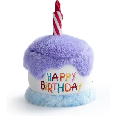 Dog Happy Birthday Cake Toy with Squeaker and Crinkle, Stuffed Plush Puppy Present for Birthday Party, Dog Toy for Small Medium