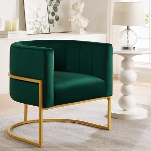 Velvet Upholstered Accent Chair with Golden Metal Frame, Mid-Century Modern Leisure Chair with Curved Backrest, Stylish & Comfortable Armchair - 1 of 4