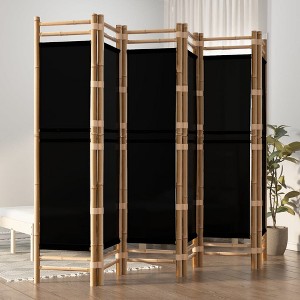 vidaXL Folding 6-Panel Room Divider 94.5" Bamboo and Canvas - 1 of 4