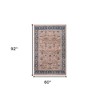 Teal Brown And Beige Oriental Area Rug With Fringe - 3 of 4