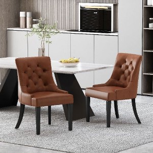 CAVINAS Modern Cheney Dining Chair, Seating for Dining, Accent Chair, Upholstered Armless Chair with Diamond Stitching and Wooden Legs (set of 2) - 1 of 4