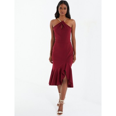 Chain Halter Frill Hem Midi Dress Red6 : Target