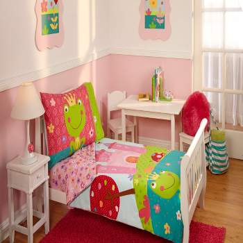 Everything Kids Fairytale Pink, Green and Teal, Castle, Frog, Flowers 4 Piece Toddler Bed Set