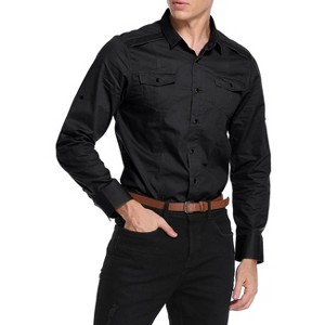 Men's  Cargo Work Shirt Military Casual Slim Fit Long Sleeve Shirts Tops - 1 of 2