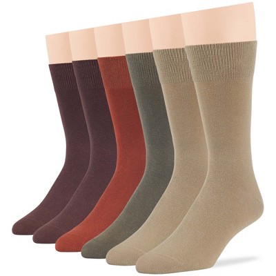 Men Dress Solid Socks Cotton - 6 Pack - Casual, Crew, Lightweight, Business - Shoe 9-12 L, 12-15 XL - Black, Brown, Beige| 7BIGSTARS KINGDOM