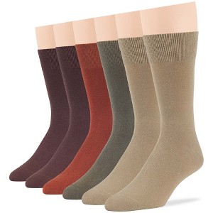 Men Dress Solid Socks Cotton - 6 Pack - Casual, Crew, Lightweight, Business - Shoe 9-12 L, 12-15 XL - Black, Brown, Beige| 7BIGSTARS KINGDOM - 1 of 4