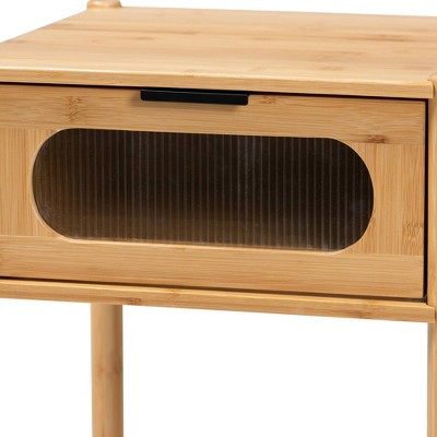 Naresh Natural Bamboo Wood 1-Drawer End Table with Storage