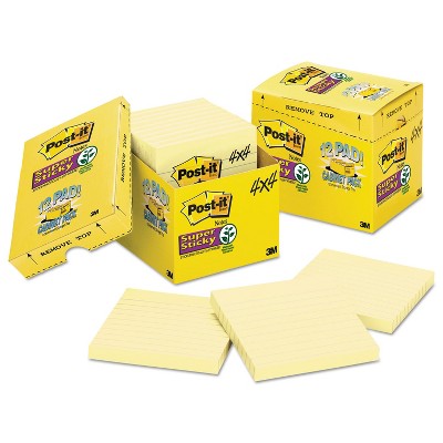 Post-it Super Sticky Lined Notes, Canary Yellow, 4 in. x 4 in., 70