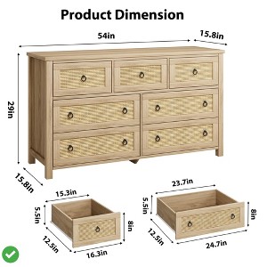 6/7 Drawer Dresser for Bedroom 47'' Wide Rattan Dresser Boho Chest of Drawers - 1 of 4