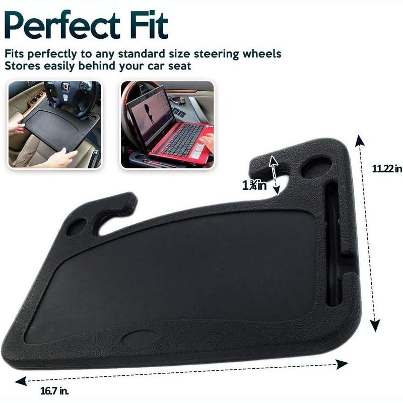Zone Tech Multi-Functional Portable Car Laptop and Food Steering Wheel Tray Black Vehicle Table, Seat Portable Laptop Notebook Table Eating Desk Tray, 6 of 9