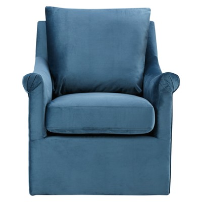 Blue Velvet Swivel Accent Chair with Wood Frame