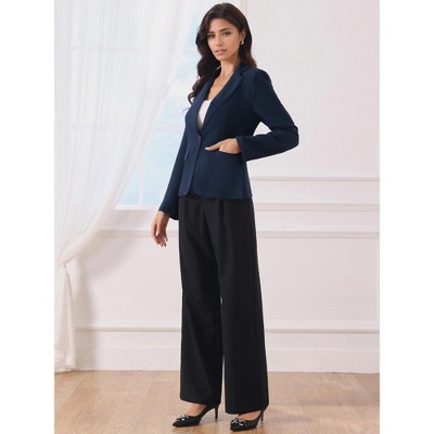 Женские пиджаки INSPIRE CHIC Women's Business Notched Collar Long Sleeve Front Pockets Work Office Suit Blazers Small Navy Blue — фото 3