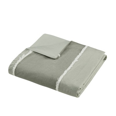 Sage Green Cotton Striped King Duvet Cover Set