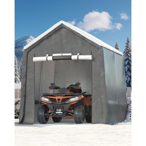 10x10FT Carport with 2 Roll-Up Doors & Vents, 240G Heavy-Duty Waterproof PE Tarp, UV-Resistant Storage Sheds for Motorcycle, Firewood & Tools - 1 of 4