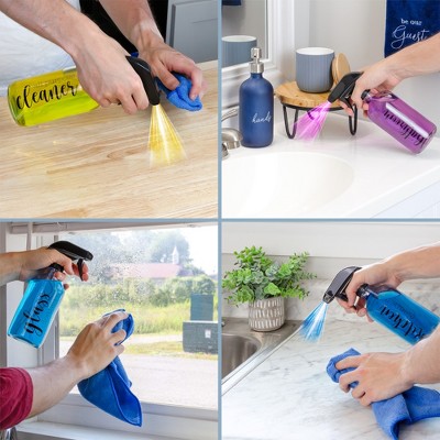 16oz Clear Glass Refillable Cleaning Spray Bottles Set with Labels