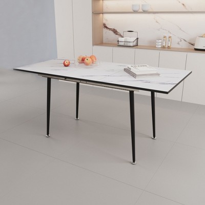 NicBex 62.4"/63"Modern Rectangle Extendable Dining Table for 4 Seaters,Kitchen Table with MDF Tabletop and Metal Legs for Kitchen