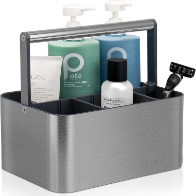 Attop Portable Shower Storage Basket with Handles and Adjustable Dividers for College Dorm, Kitchen, Bathroom Storage Organization Tote, Gray