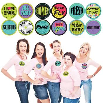 Big Dot of Happiness 90's Throwback - 1990s Party Funny Name Tags - Party Badges Sticker Set of 12