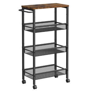 VASAGLE Slim Rolling Cart, 4-Tier Storage Cart, Narrow Cart with Handle, 8.7 Inches Deep, Metal Frame, Rustic Brown and Classic Black - 1 of 4