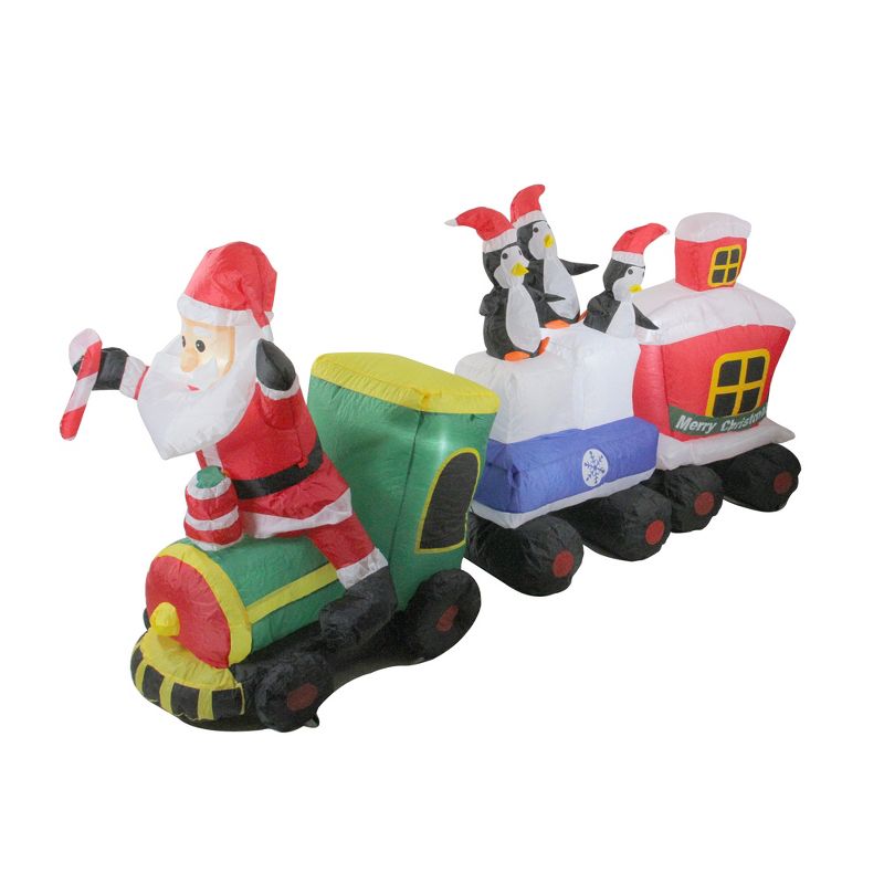 Northlight 6.5' Red and Green Inflatable Santa and Penguins on Train Lighted Outdoor Christmas Decoration, 1 of 4