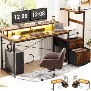 Besiost 60-In Computer Desk with Fabric Drawers and Charging Station - 1 of 4