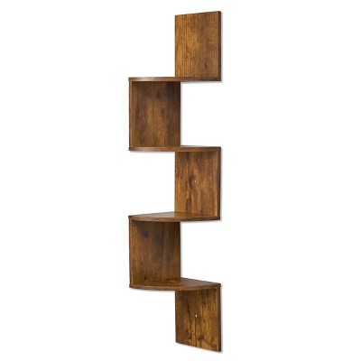Sorbus 5-Tier Zig Zag Floating Corner Wall Bookshelf Unit – (40" Tall) for Living Room, Bedroom, Office, & More - Space-Saving Storage Solution