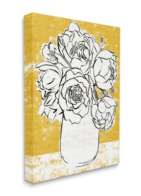 Stupell Industries Peony Sketch Bouquet Contrasted Distressed Yellow