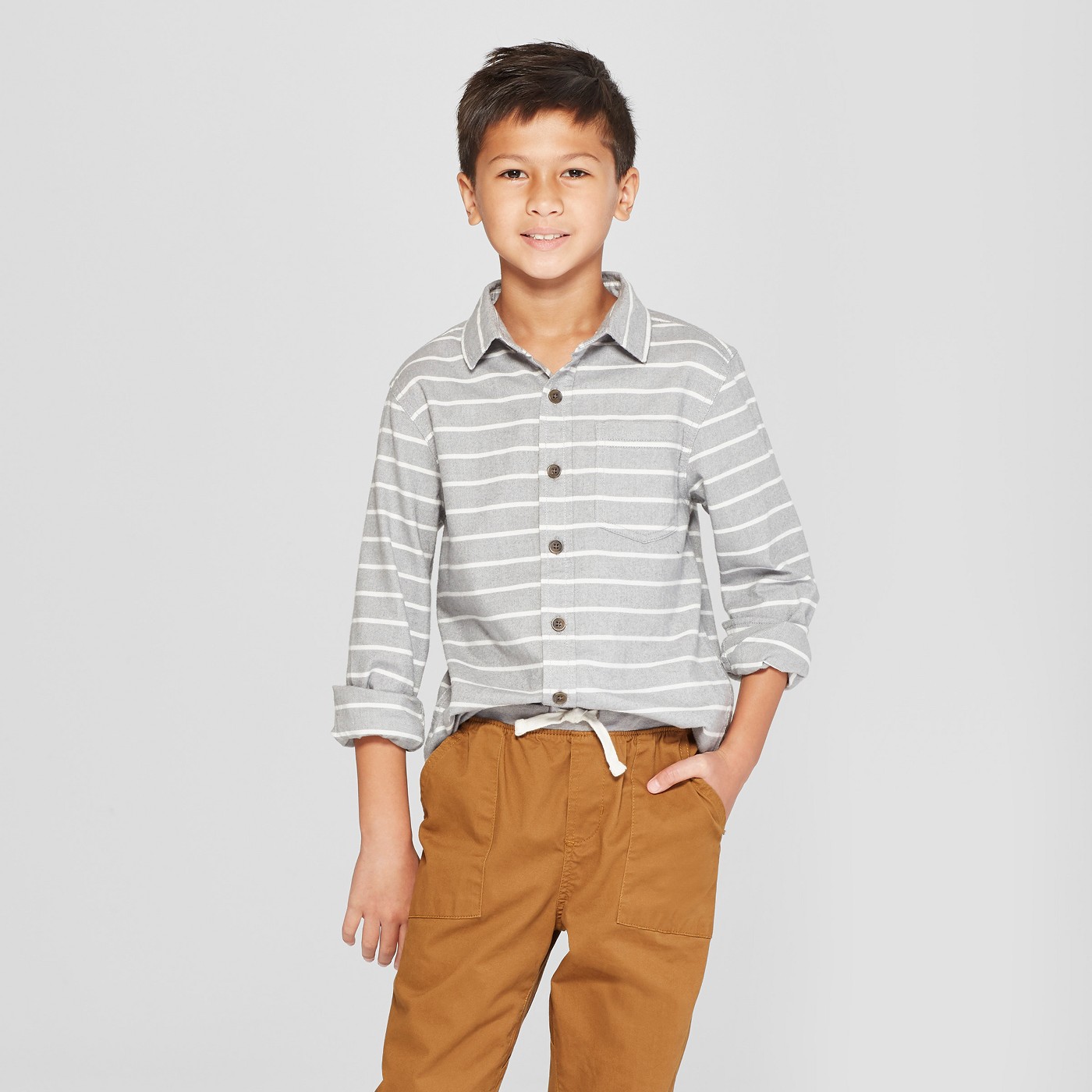 Boys' Flannel Long Sleeve Button-Down Shirt - Cat & Jackâ„¢ Gray - image 1 of 3