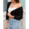 2025 Women's 3/4 Sleeve Crochet Knit Open Front Cardigan Cropped Shrug Bolero Lightweight Sweaters Tops - 4 of 4
