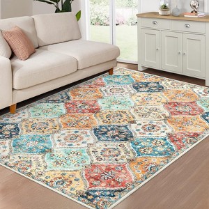 Washable Rug for Living Room  Trellis Rug Non Slip Throw Rugs Vintage Bedroom Rugs Low Pile Non Shedding - 1 of 4