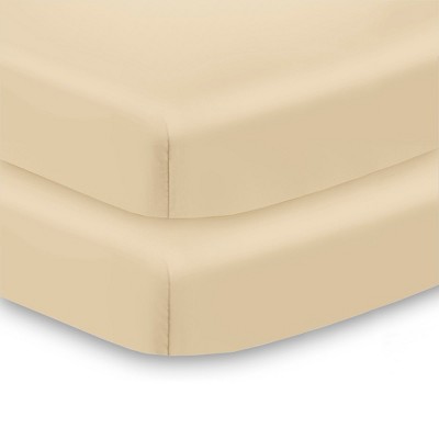 BreathableBaby All-in-One Fitted Sheet & Waterproof Cover, For 38" x 24" Mini Crib Mattress (2-Pack), Beige