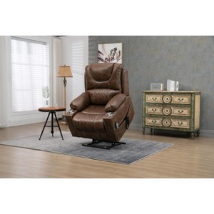 Oversized PU Leather Power Lift Recliner Chair with Dual OKIN Motors, 180¡ã Lay Flat, Multi-Function Massage, and Cup Holders - 1 of 4