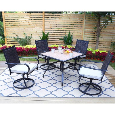 5pc Patio Dining Set with 360 Swivel Chairs with Cushions and Square Steel & Faux Wood Tabletop - Captiva Designs