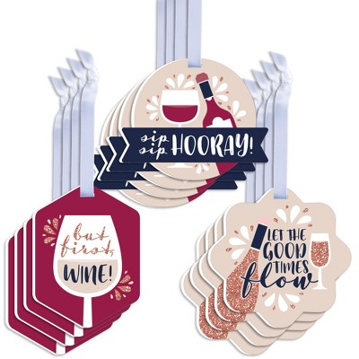 Big Dot of Happiness But First, Wine - Assorted Hanging Wine Tasting Party Favor Tags - Gift Tag Toppers - Set of 12