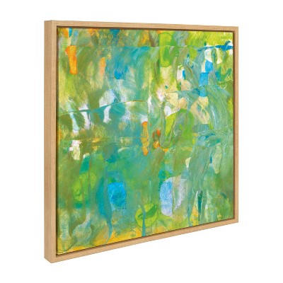 22" x 22" Colorful Abstract Canvas Art in Natural Frame