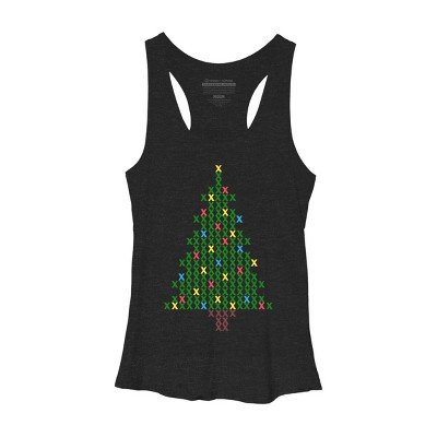 Women's Design By Humans Christmas Tree Cross Stitch By BettySue Racerback Tank Top