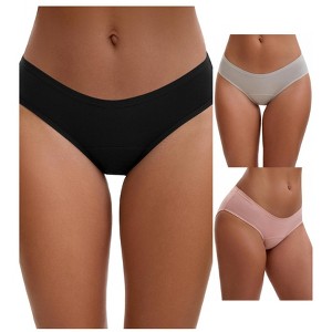 INSPIRE CHIC 3 Layers Period Leak Proof Briefs for Women's Cotton Mid-Waisted Underwear 3 Packs - 1 of 4